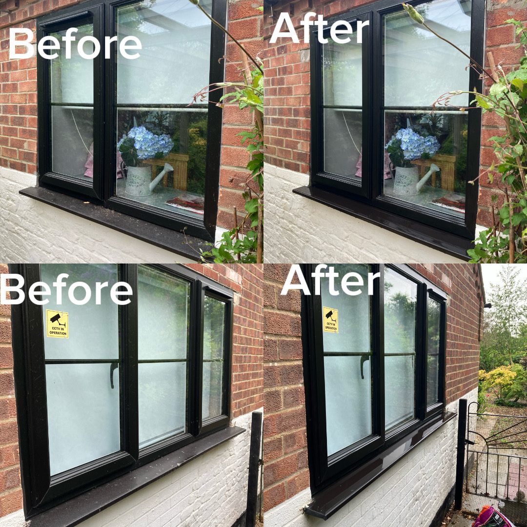 Black frame window cleaning before and after in Lowestoft