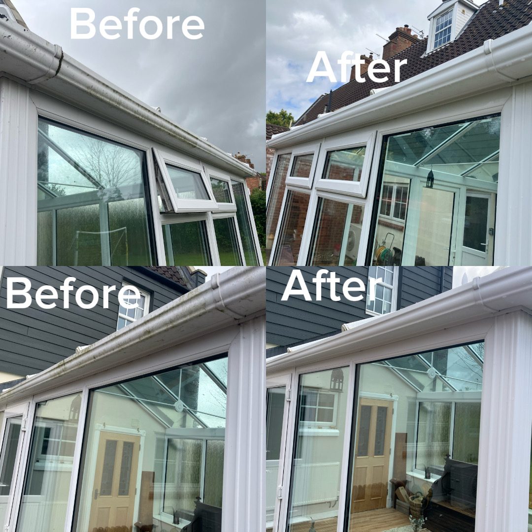 Conservatory roofline and window refresh before and after in Lowestoft