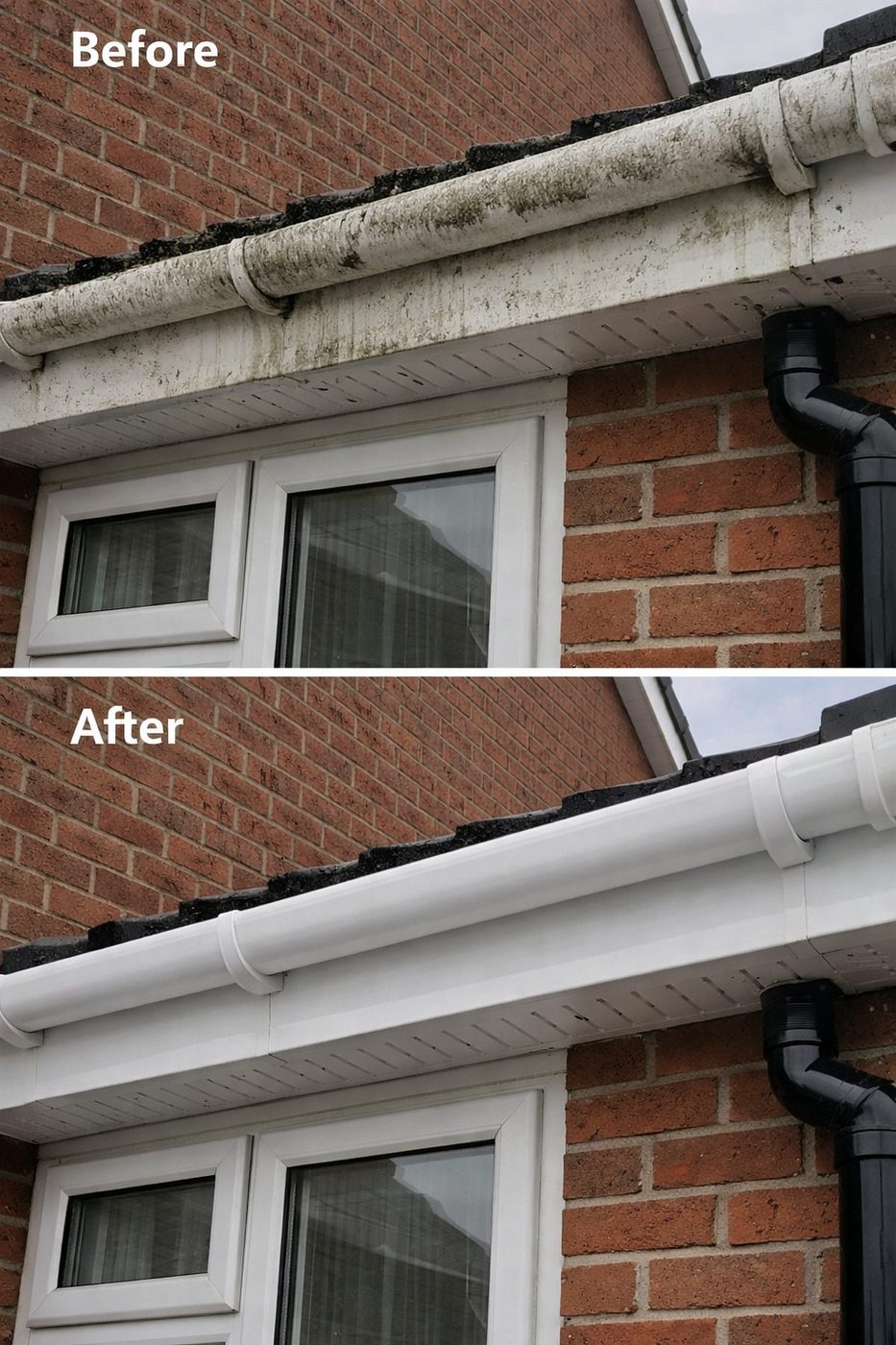 Fascia and gutter deep clean before and after in Lowestoft