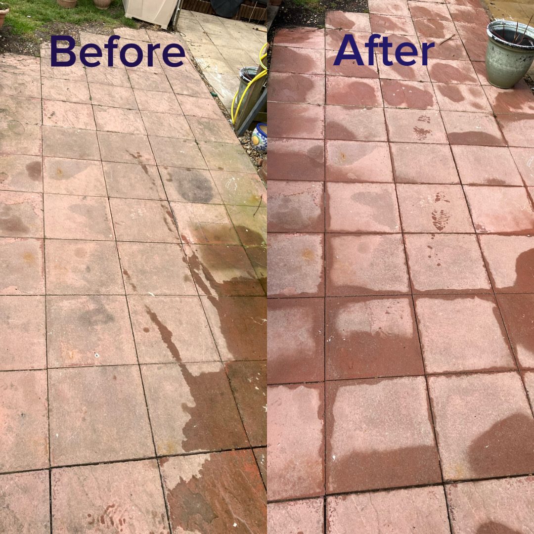 Patio slab cleaning before and after in Lowestoft