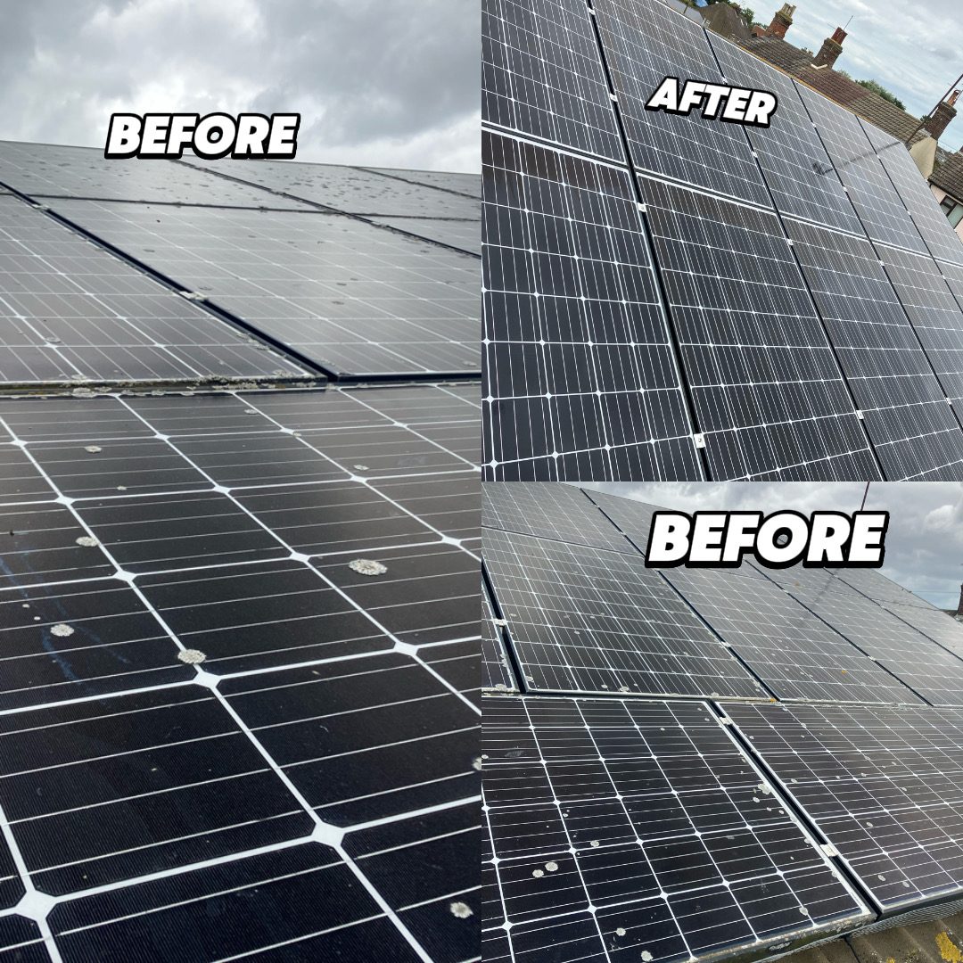Solar panel cleaning before and after in Lowestoft