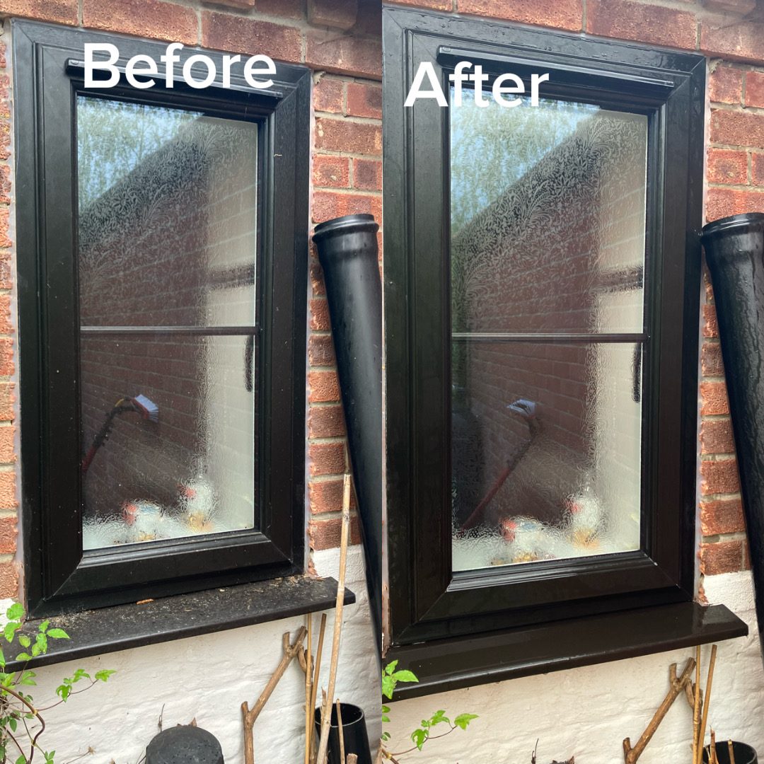Window and frame detail clean before and after in Lowestoft